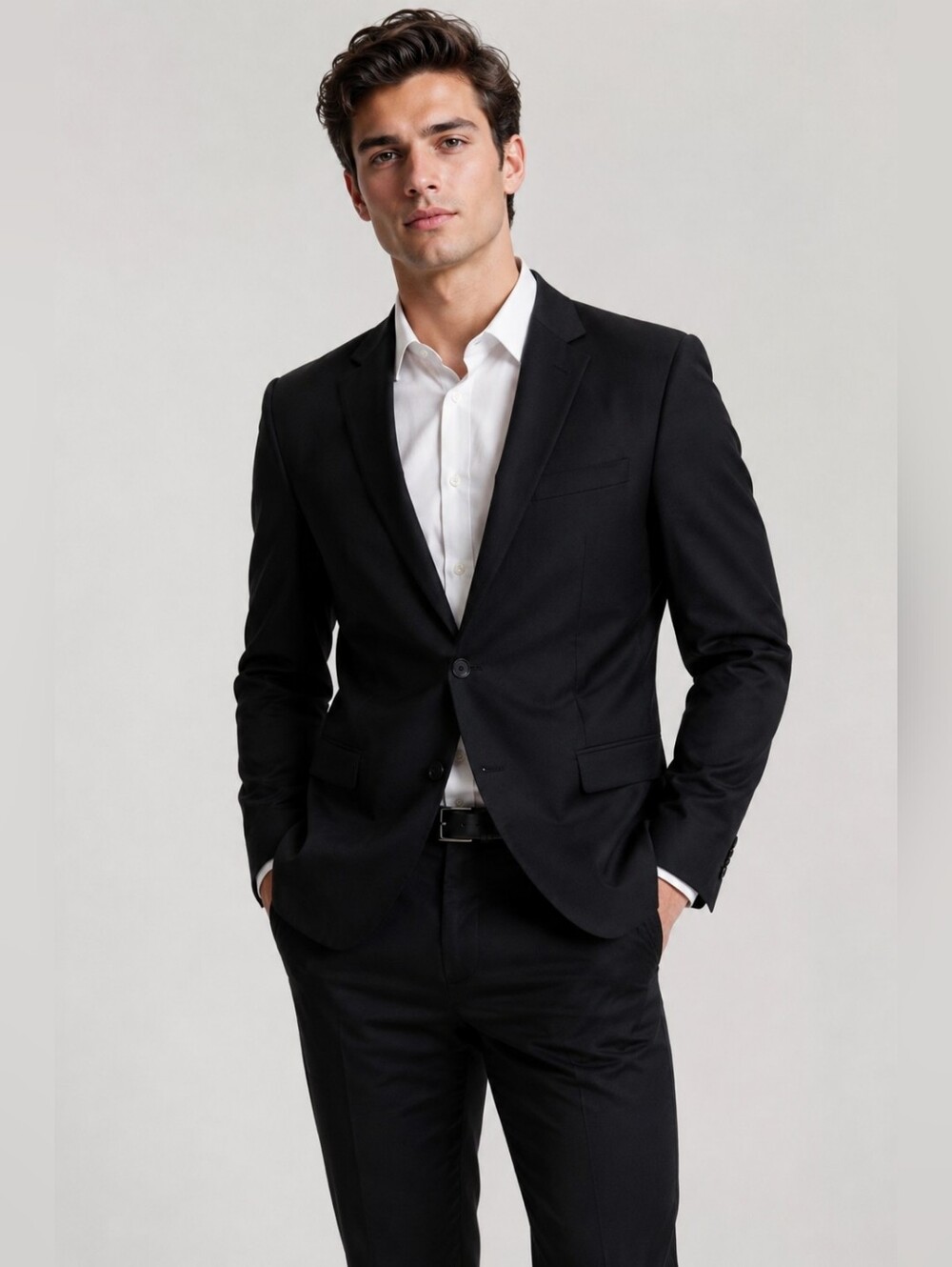 Structure Slim Fit Black Suit Jacket Blazer Size L Modern Formal 2 Button Prom